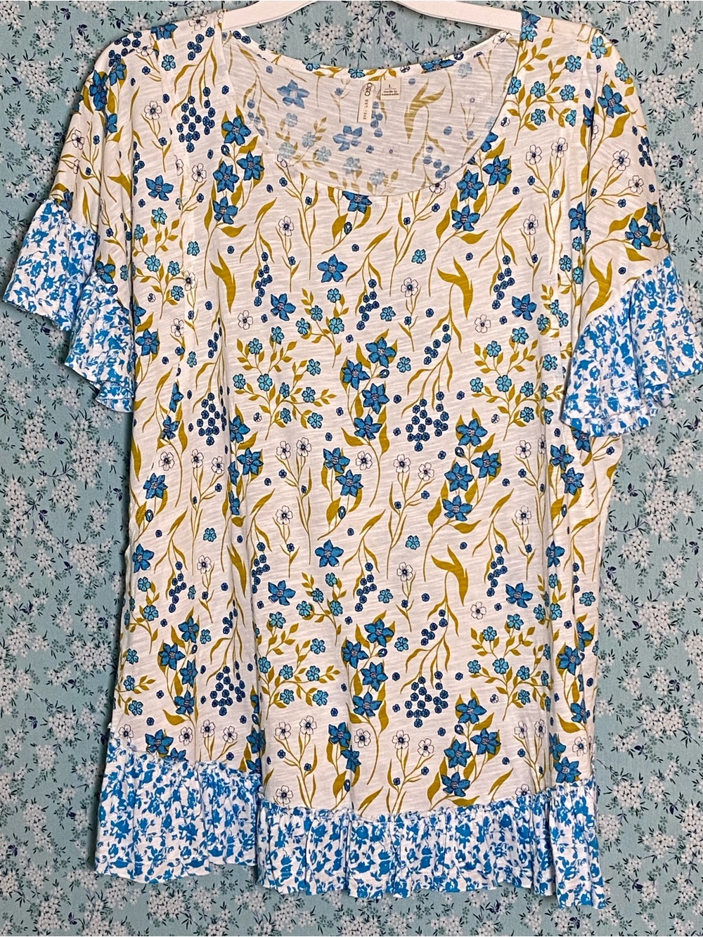 Catos Floral Ruffle Sleeve Women's Top